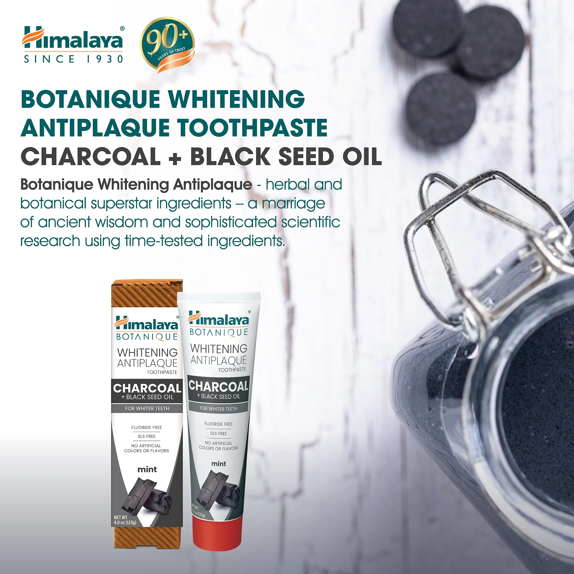 Himalaya Botanique Whitening Antiplaque Toothpaste Charcoal + Black Seed Oil 113G - Image 3