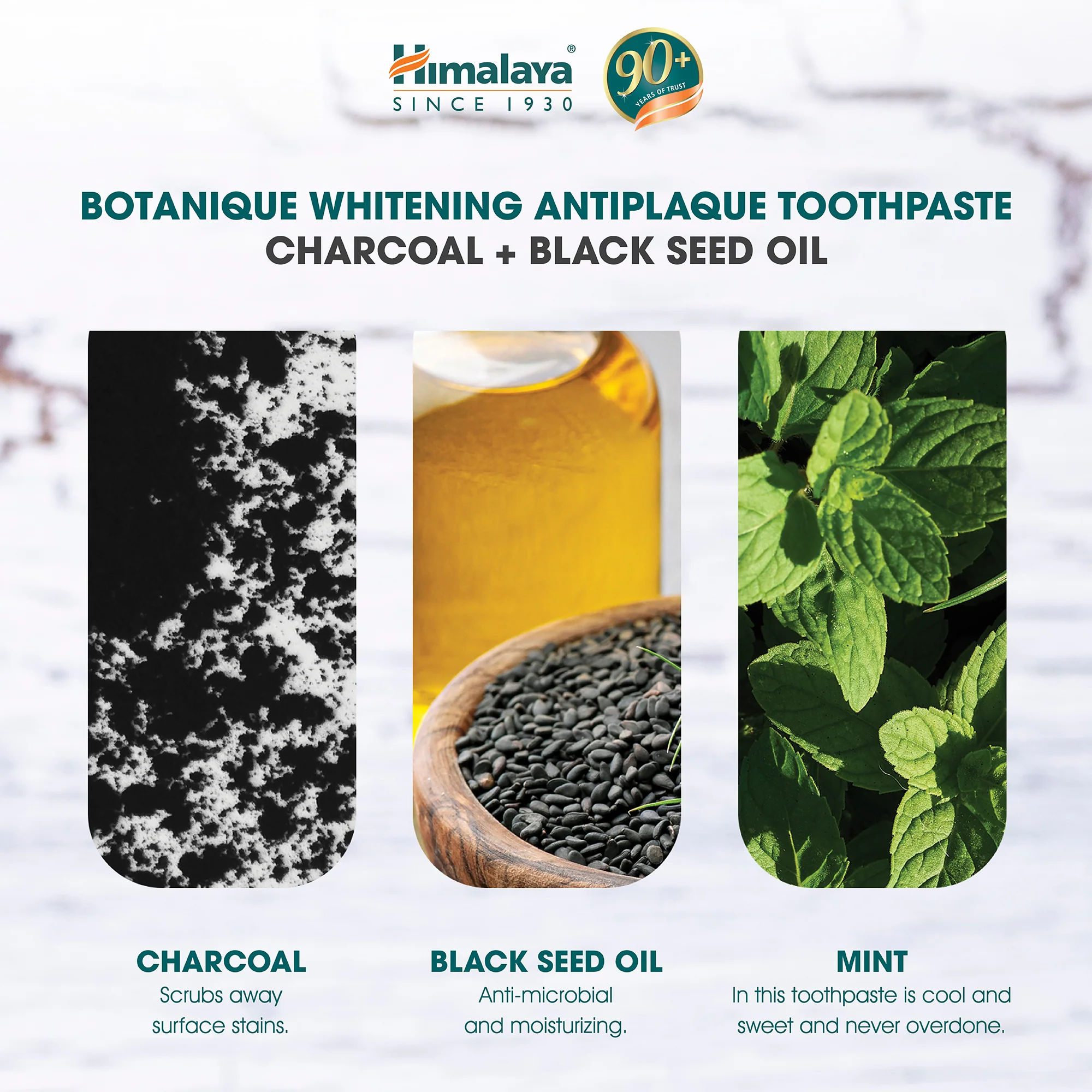 Himalaya Botanique Whitening Antiplaque Toothpaste Charcoal + Black Seed Oil 113G - Image 4