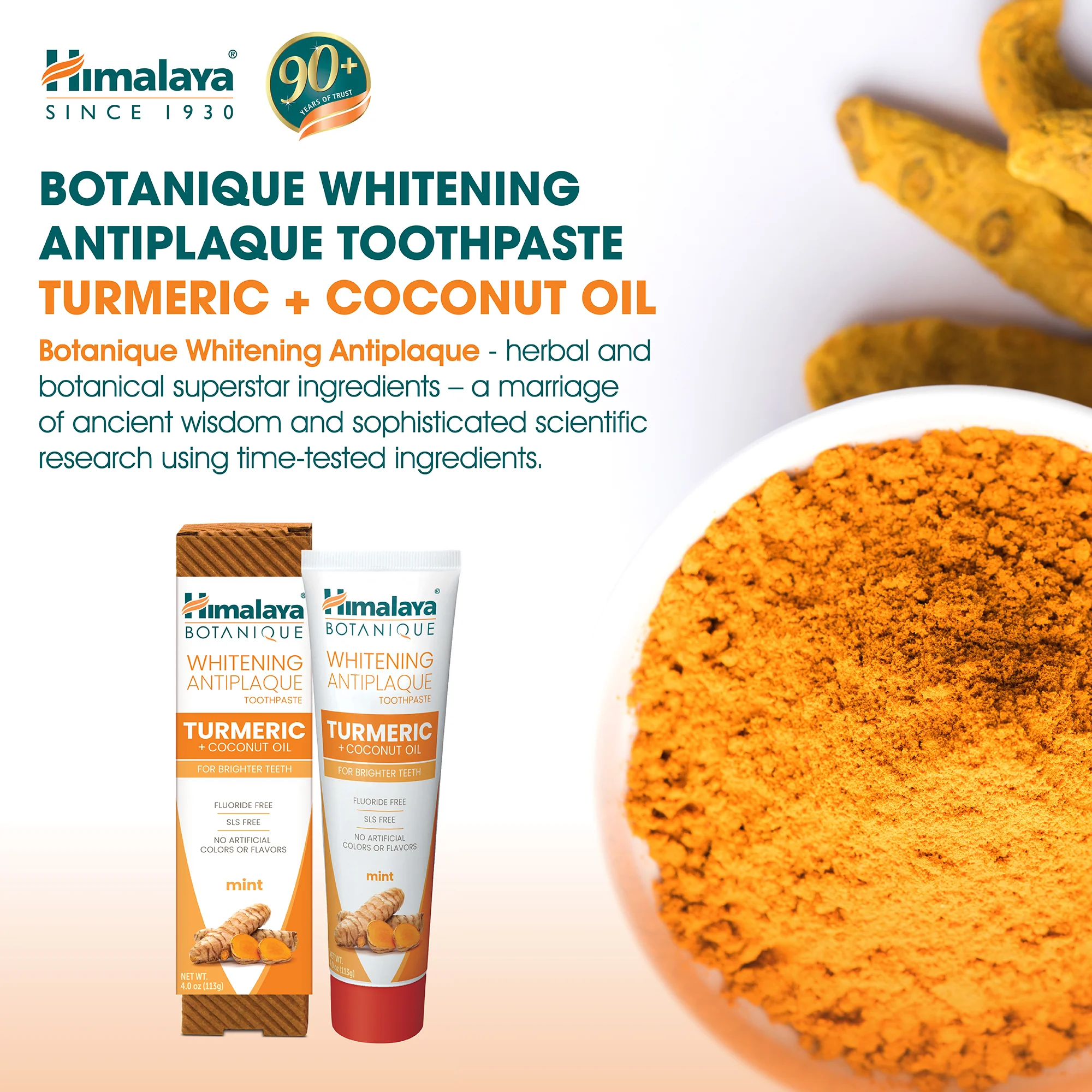 Himalaya Botanique Whitening Antiplaque Toothpaste Turmeric + Coconut Oil 113G - Image 3