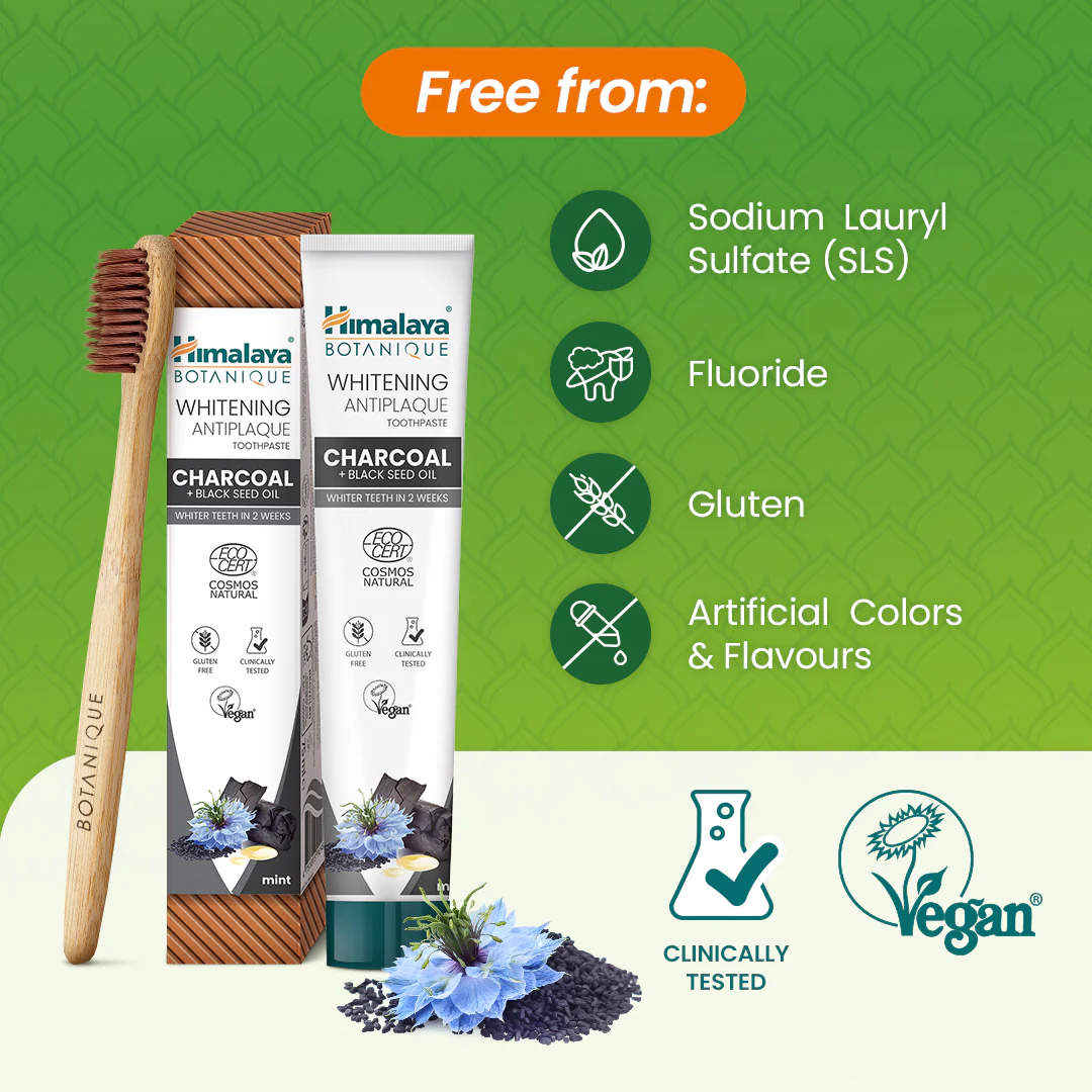 Himalaya Botanique Whitening Antiplaque Toothpaste Charcoal + Black Seed Oil 75 ml - Image 3