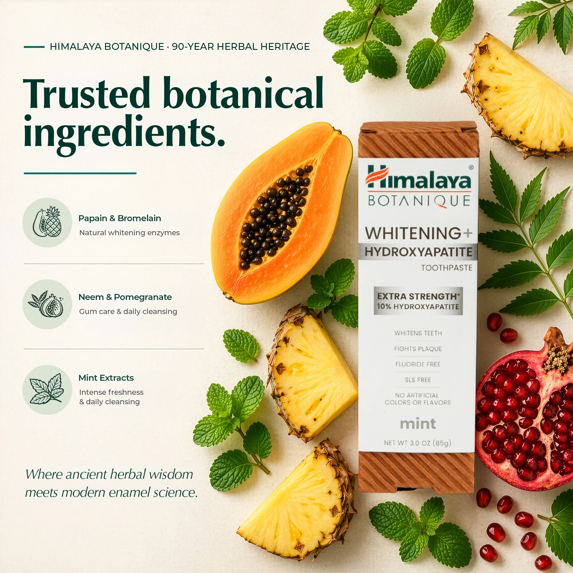 Himalaya Botanique Whitening+ Hydroxyapatite Toothpaste - Extra Strength Mint 80g - Image 4