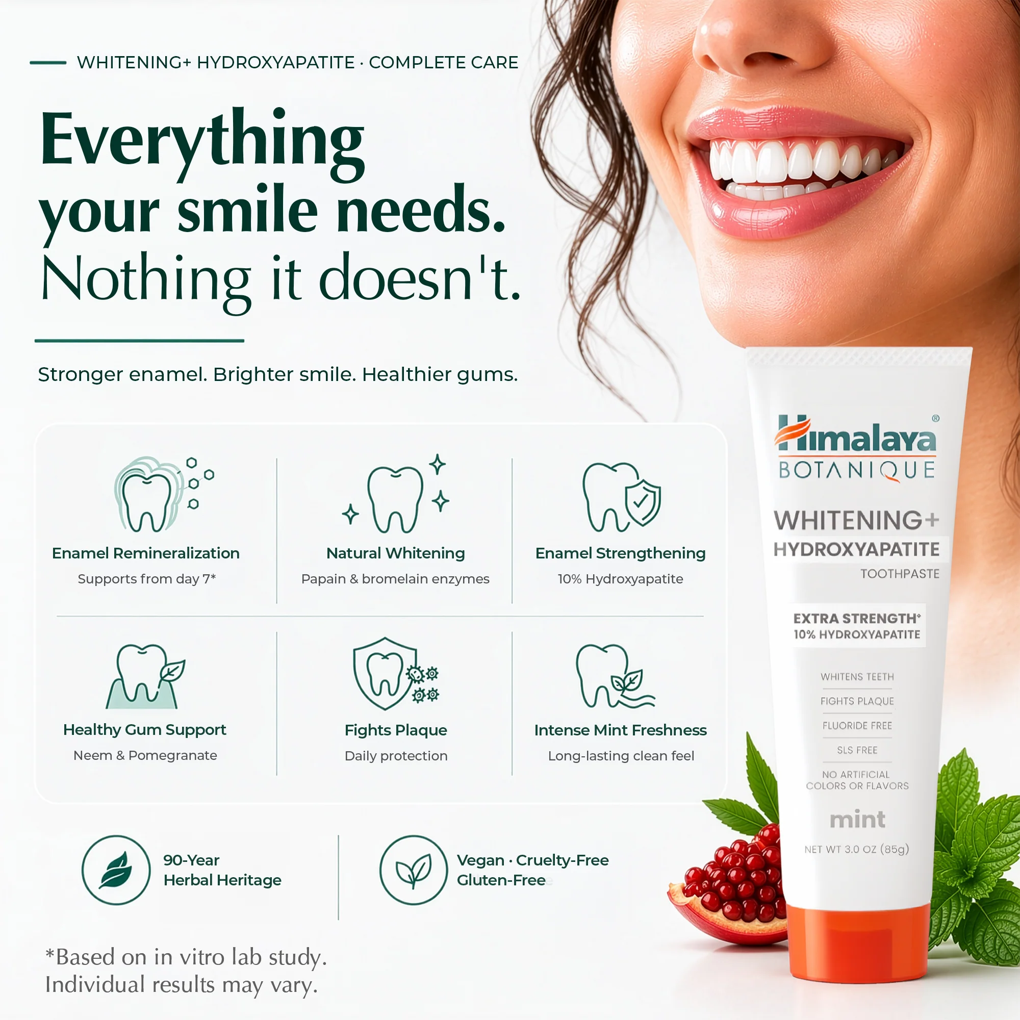 Himalaya Botanique Whitening+ Hydroxyapatite Toothpaste - Extra Strength Mint 80g - Image 5