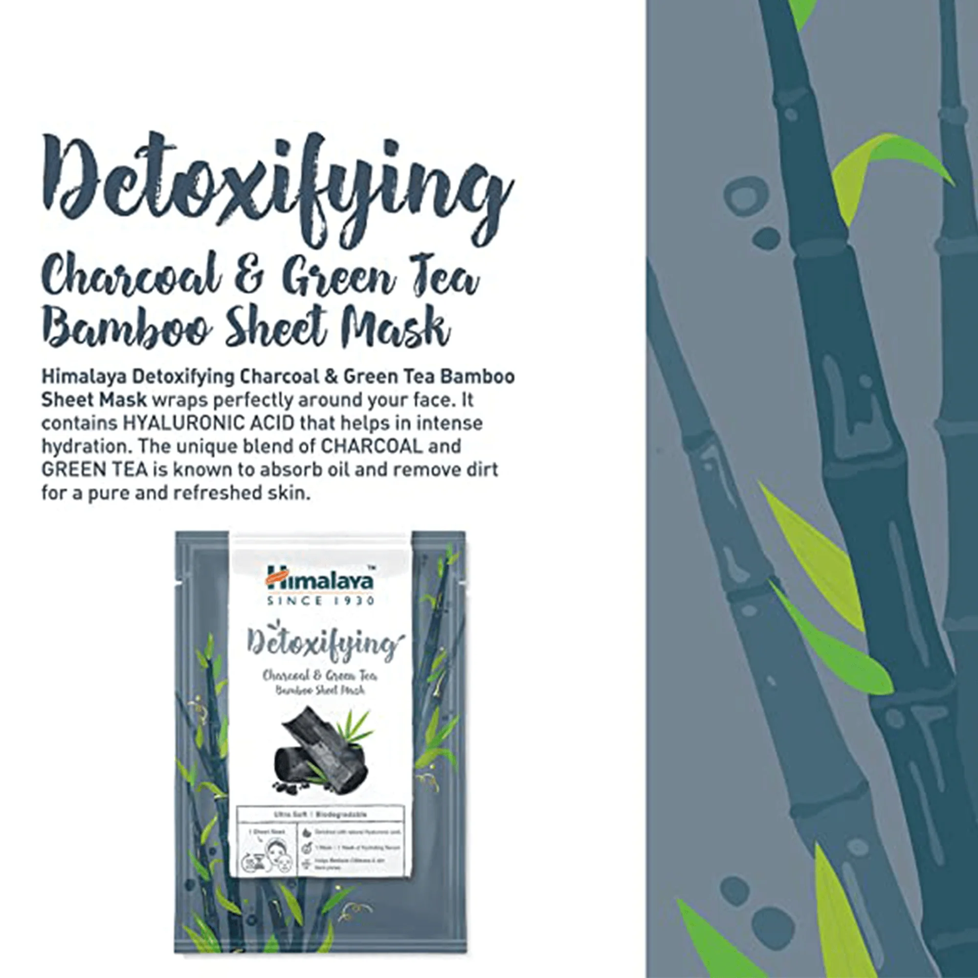 Himalaya Detoxifying Charcoal & Green Tea Bamboo Sheet Mask - 30ml - Image 4