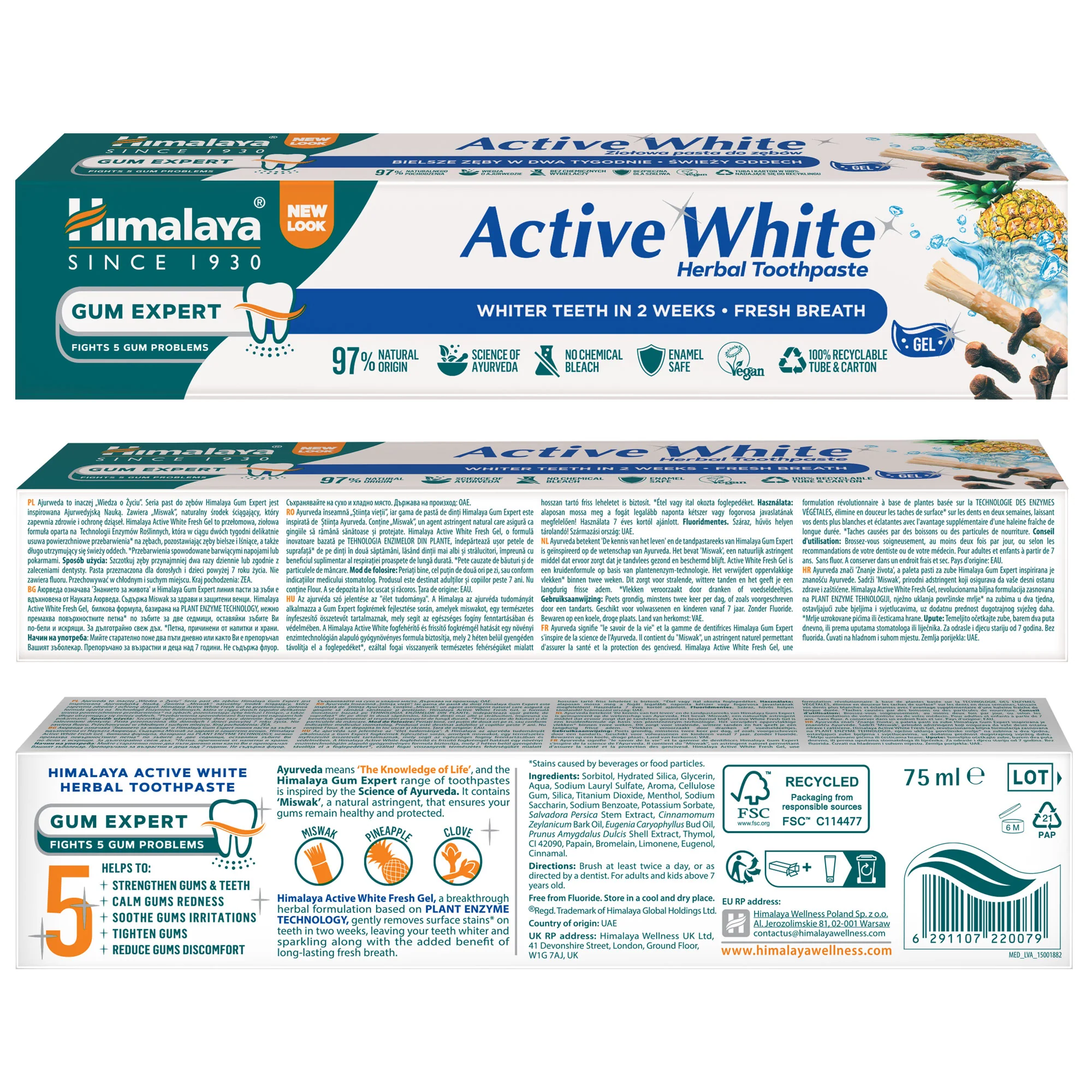 Himalaya Gum Expert Herbal Toothpaste - Active White Fresh Gel - 75 ml - Image 4