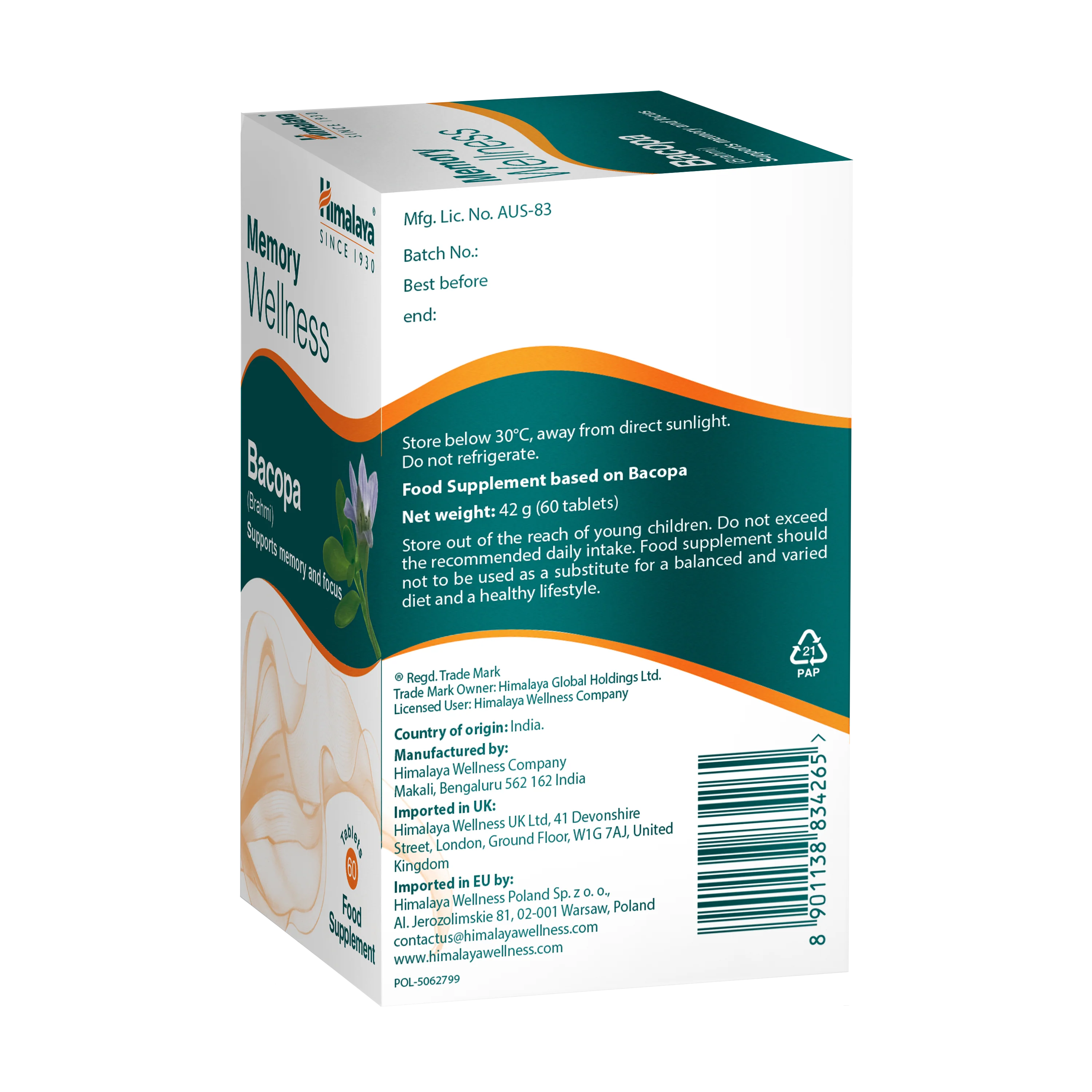 Himalaya Memory Wellness Focus Bacopa (Brahmi) - 60 Tablets - Image 5
