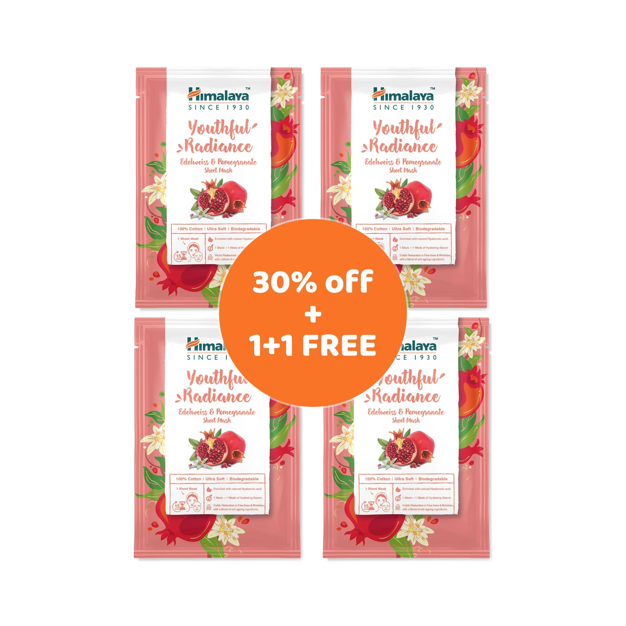 Himalaya Youthful Radiance Edelweiss & Pomegranate Sheet Mask - 30ml - Image 3